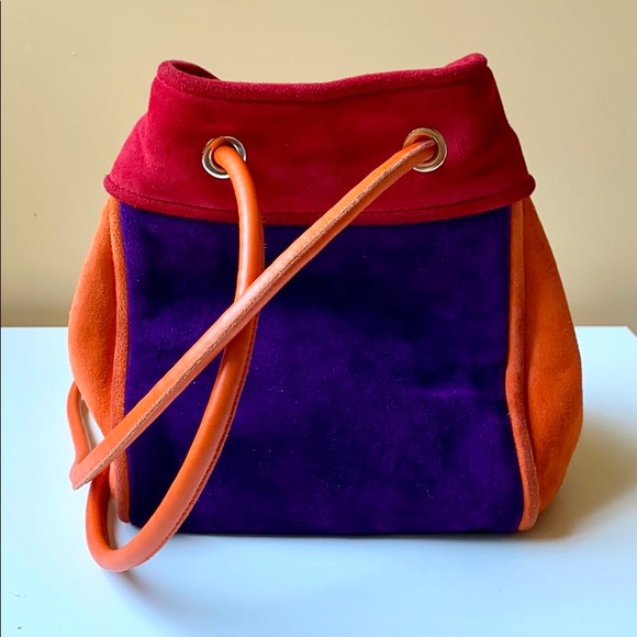 Salvatore Ferragamo Orange Purple Suede Haley Bag - Picture 6 of 15